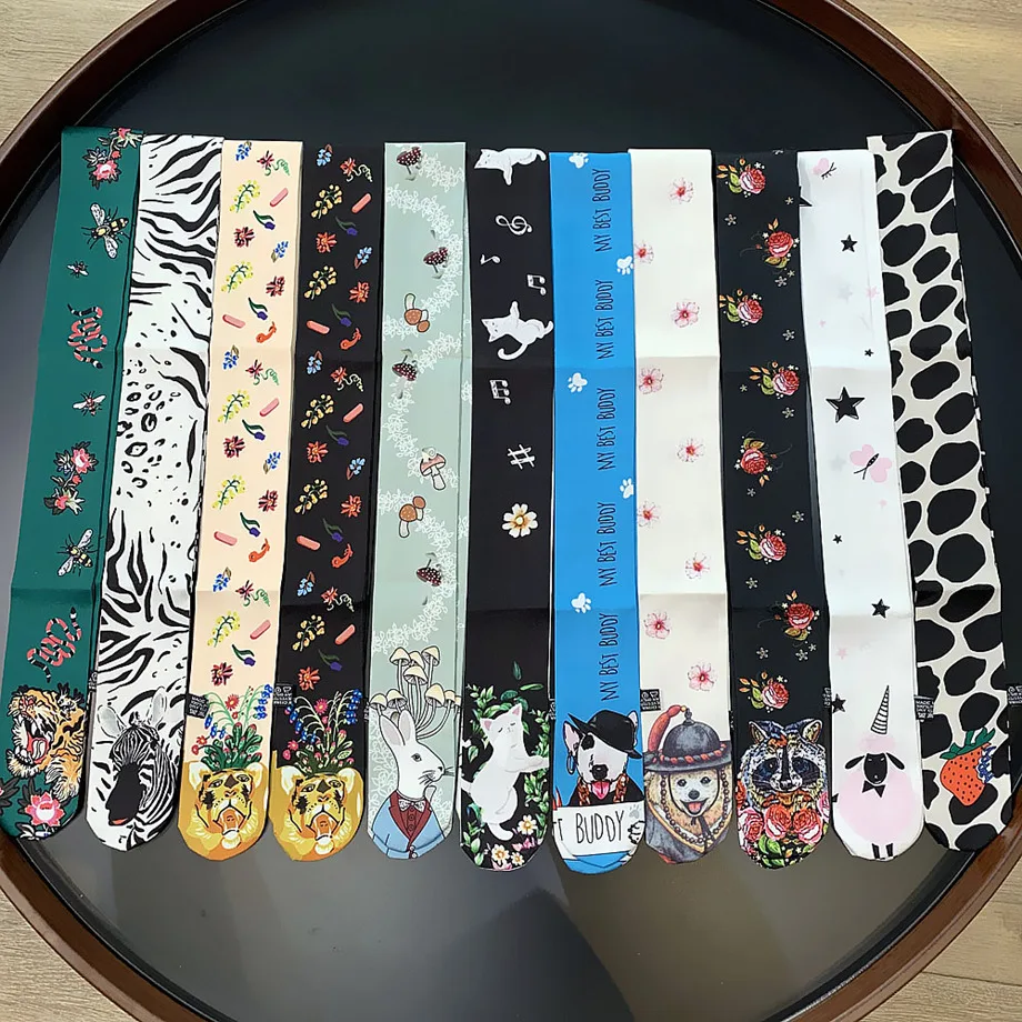 

11 Colors Cartoon Animal Skinny Bag Silk Scarf Women Luxury Brand Foulard Women Tie Fashion Head Scarves For Ladies