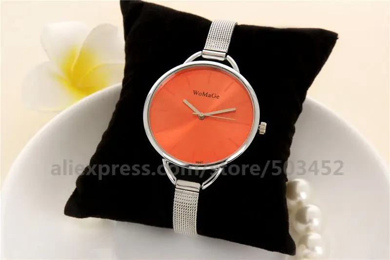 100 шт/лот без цифр женские часы заводская цена подарки другу Relojes Hombre Тонкий Сетчатый ремень модные кварцевые часы