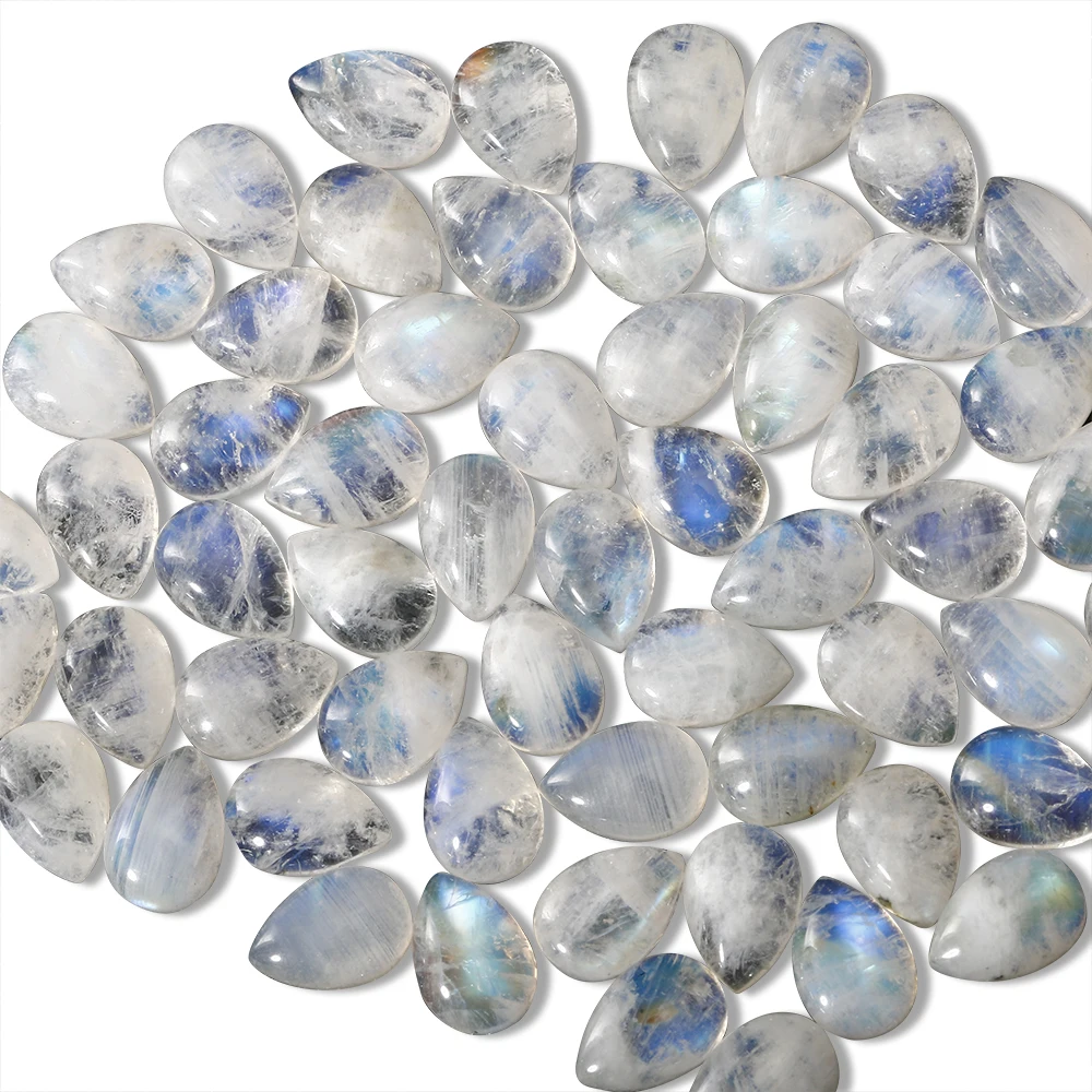 Water Drop Cut Natural Moonstone 5x10MM Loose Stones with Blue light Decoration Gemstone Jewelry Gift 10 pcs/set loose gemstones