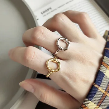 

GHIDBK Statement Hollow 925 Sterling Silver Open Rings Minimalist Adjustable Geometrical Ring Modern Plain Ring Wholesale