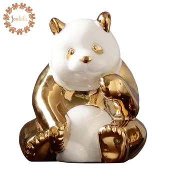 

Hot Gold-plated Cute Panda Family Porcelain Decoration Home Decorations Crafts Ceramic Crafts Electroplating Valentine's Gift