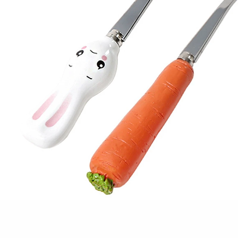 Милый кролик с морковкой Детские Ложки Дети Вилка для приема пищи из нержавеющей стали детские столовые приборы мультфильм столовые приборы для дома дети посуда