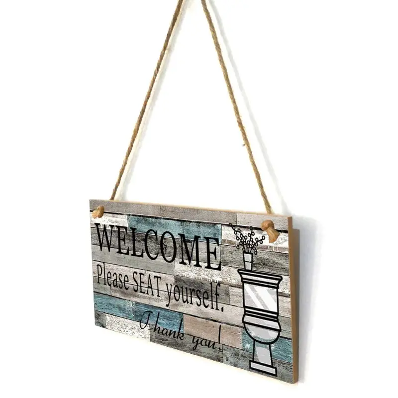 

Vintage Wood Plaque Wall Hanging Welcome Sign Please Seat Yourself Art Printed Store Door Home Decor