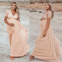

Maternity Dresses Women Pregnants Dress Photo Shoot Photography Props Short Sleeve Sequined Maxi Dress одежда для беременных L*