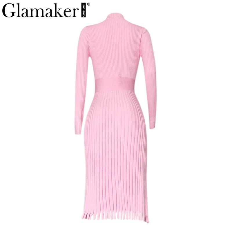 Glamaker трикотажное сексуальное Плиссированное облегающее платье для вечеринки, женское элегантное платье-свитер макси, женское осенне-зимнее теплое платье с длинным рукавом
