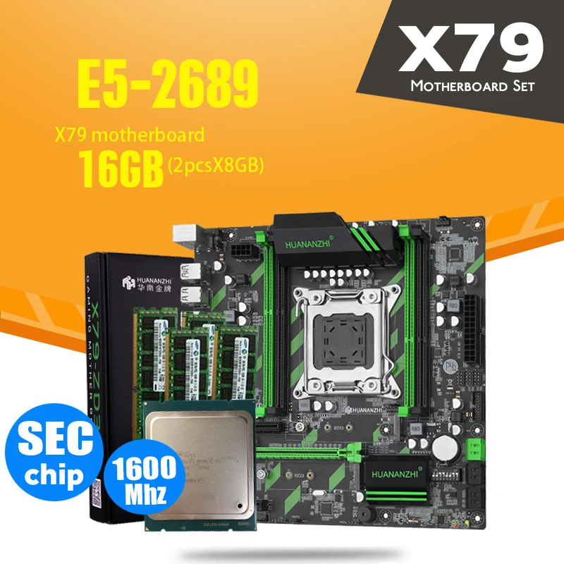 Материнская плата HUANAN ZHI M.2 NVME MATX с процессором Intel Xeon E5 2689 2 5 ГГц 2*8 ГБ = 16 DDR3 1600 МГц