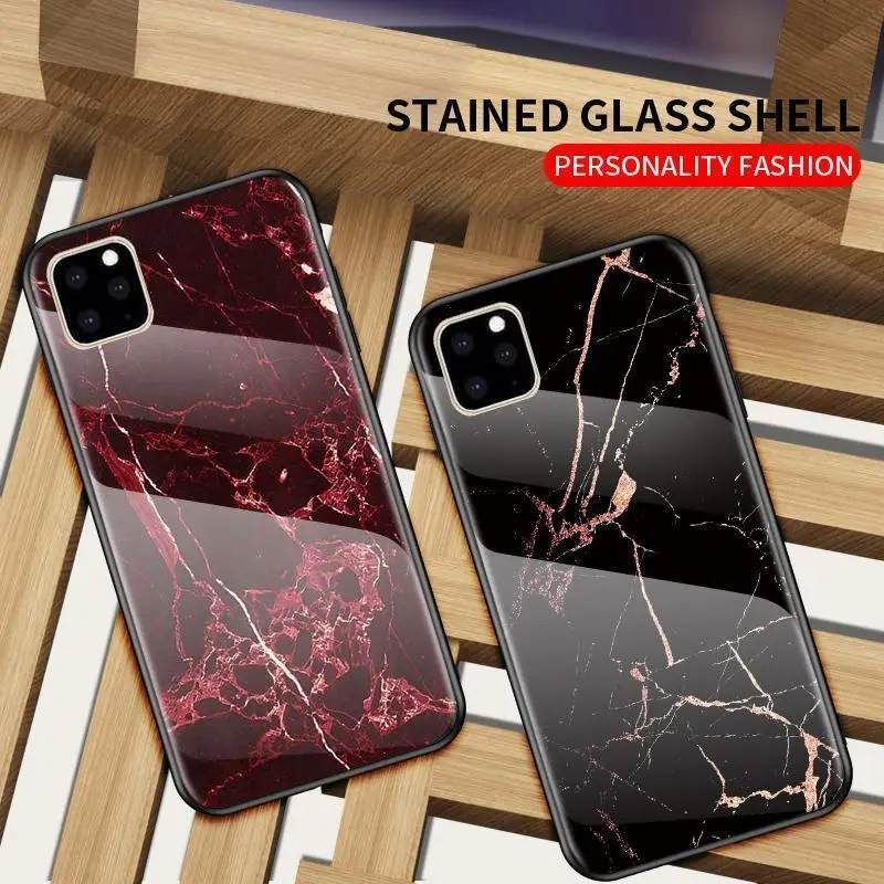 

Luxury Glass Case For iPhone11 PRO MAX X XS XR MAX Phone Back Cover For iPhone 6 7 7s 8 8s Plus 6.1 6.5 2019 Marble Coque Fundas