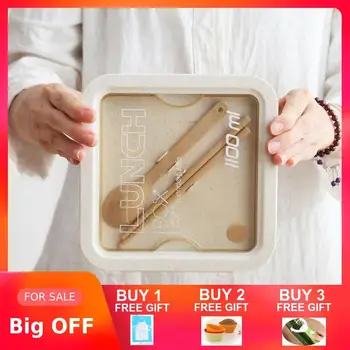 

Environmentally Friendly Wheat Straw Lunch Box Square 1100ml Food Container Student Office Outdoor Travel Bento Box Leakproof