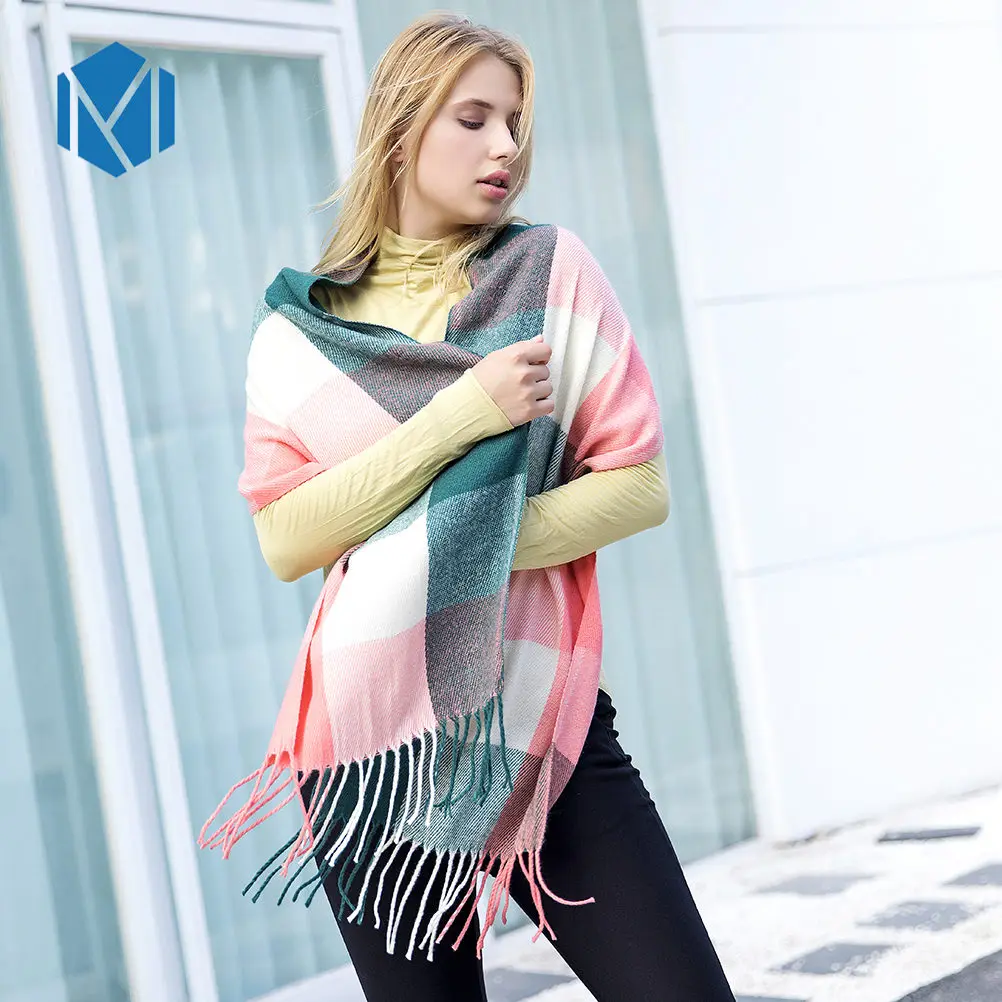 

190cm Tassel Customized Autumn Winter Scarf Women Cashmere Long Scarves Wool Plaid Pashmina Shawl Wrap Blanket Warm Tippet