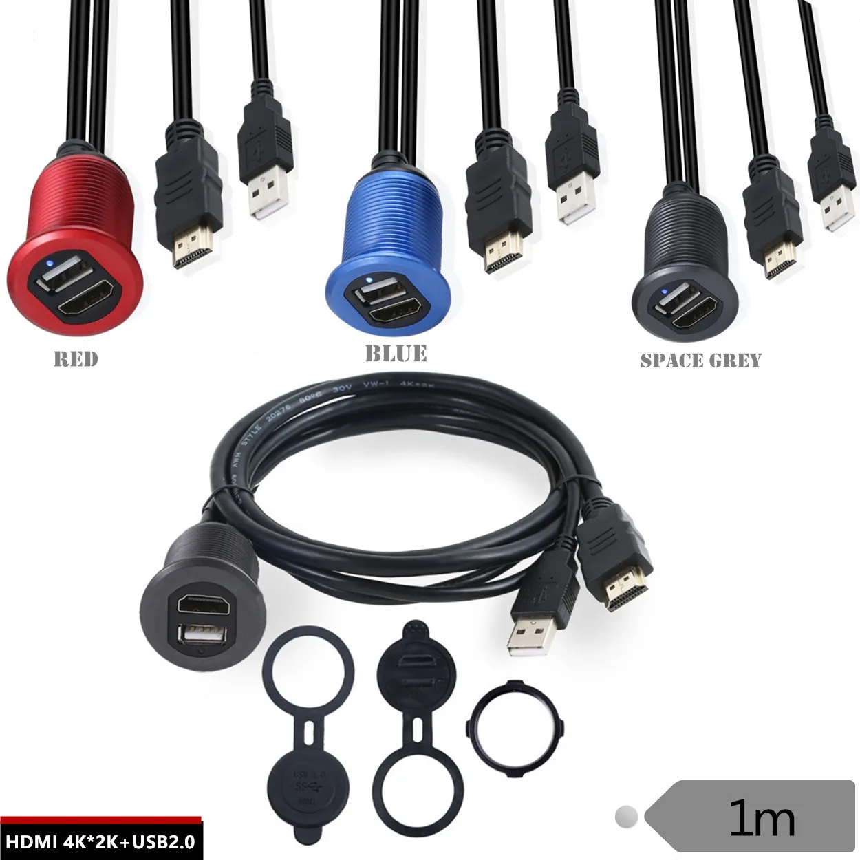 Автомобильная лодка Dash заподлицо USB мужчина к женскому и HDMI 4 * 2 60 Гц свинцовый