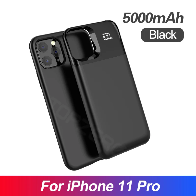 Чехол для аккумулятора для iPhone X XS XR XS MAX, разделяемый светодиодный чехол с цифровым дисплеем, чехол для iPhone 11 PRO MAX, чехол для зарядки аккумулятора - Цвет: Black for 11 pro