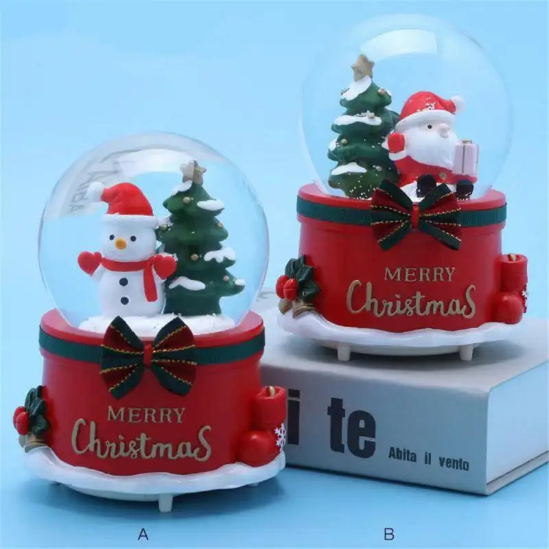 B-random Christmas Crystal Ball Music Box with Light Snowflakes Xmas New Year Birthday Wedding Gift Christmas Snow Globe Glass Music Box - Цвет: B-random