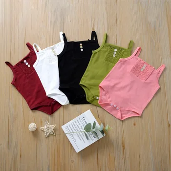 

2020 Summer New Infant Children's Jumpsuits Pullover Soild Color Cotton Sleeveless Sling Triangle Rompers for Baby Girls
