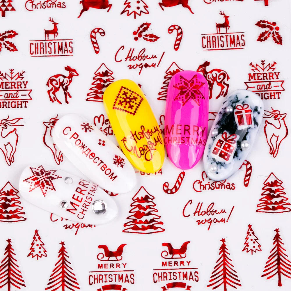 3D Christmas Snowflake Nail Art Stickers New Year Nail Slider Decals Santa Elk Letter Nail Decal DIY Nail Decoration Manicure