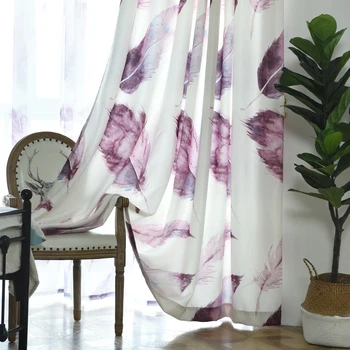 

Europe Style Purple 3D Curtains for Living Room Kids Decoration Digital Printed Feather Bedroom Curtain Patterns Window