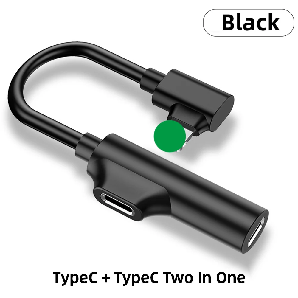 Dual TypeC Black Универсальный двойной адаптер Lightning type C до 3,5 мм для зарядки 2 в 1 Aux аудио для iPhone X XS конвертер наушников адаптер для наушников - Тип штекера: Dual TypeC Black