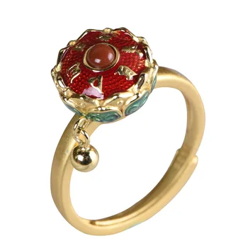 

S925 Silver Gold-Plated Enamel Ring Women's Six-Word Mantra Rotatable Ring