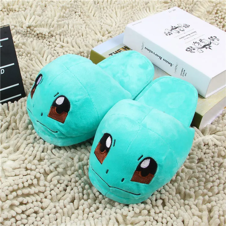 Squirtle Обувь Kawaii для взрослых женщин и девочек; хлопковые тапочки с героями мультфильмов; Pikaqiu Eevee; милые зимние праздничные вечерние тапочки kuguurumi - Цвет: Squirtle