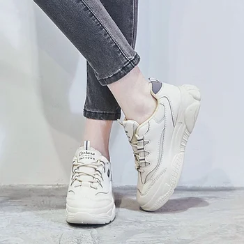 

2020 New Style Round Toe Platform Beige Chunky Sneakers Dad Shoes Basket Femme Women Casual Shoes 21818AHW2400