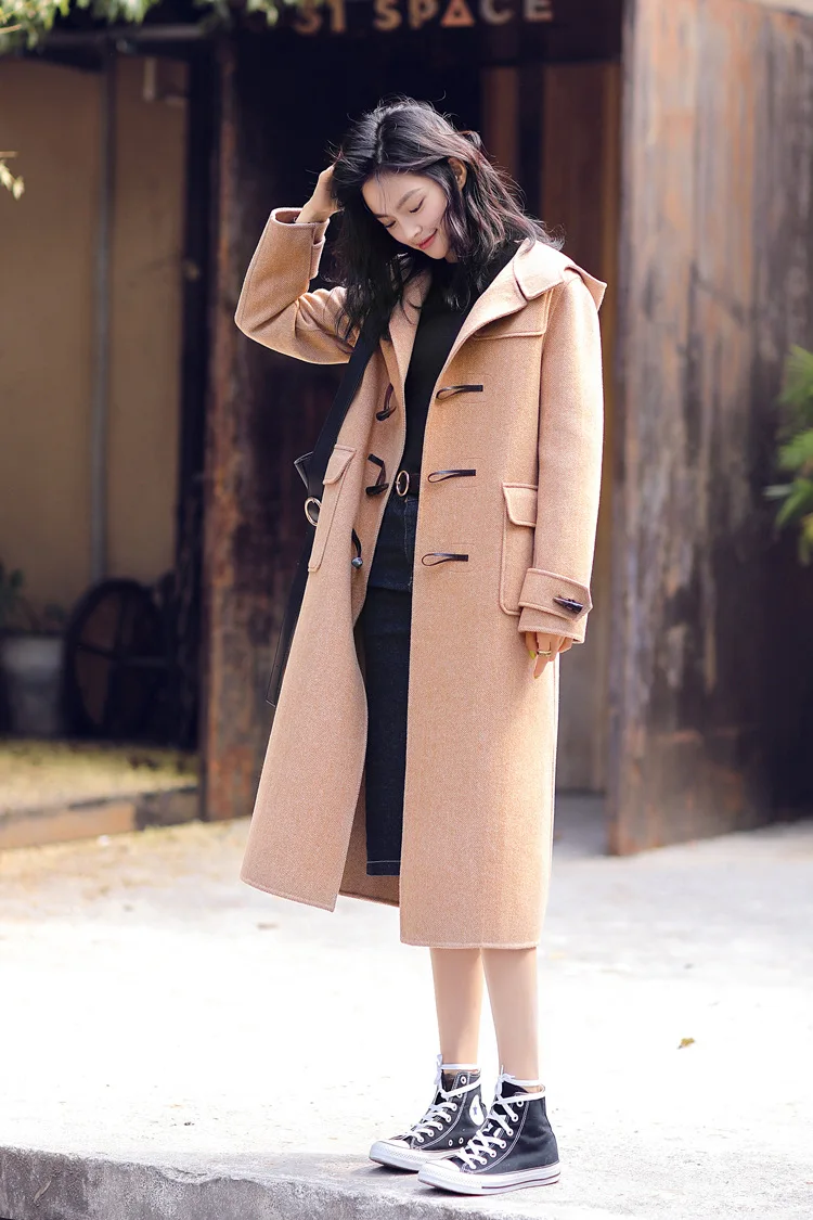 Дамские верблюжьи пальто женское длинное шерстяное пальто зимнее теплое пальто цвета кофе женское с капюшоном винтажное шерстяное пальто za Роскошные Дизайнерские Пальто