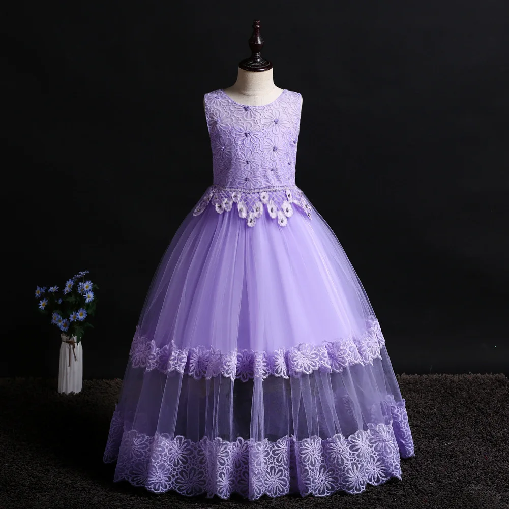 Платье для девочек в европейском и американском стиле кружевное платье без рукавов для выступлений в школе свадебное платье Пышная юбка платье для девочек