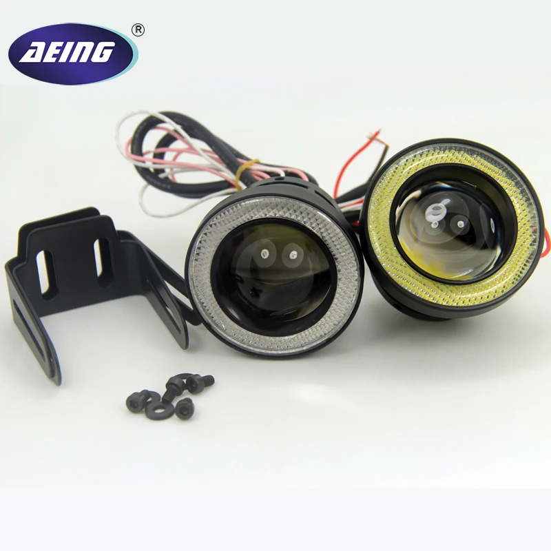 

1pc Universal 3.5 inch 90mm 30W Led COB Fog Lamp Car Auto Fog Angel eyes light with Lens DC12V-24V FREESHIPPING GGG for all cars