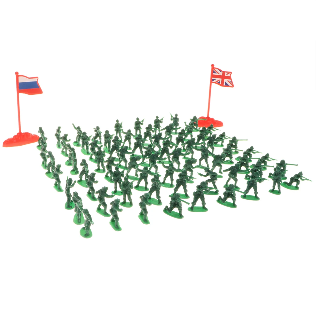 200Pcs Toy Soldiers Figures - 2cm Army Men Action Figures for Sand Scene Model Accessories w/ Flags Various Pose - Green