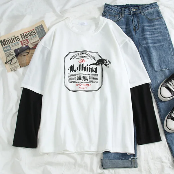 Harajuku/женская футболка с длинным рукавом в стиле хип-хоп, Ulzzang, футболки в Корейском стиле с буквенным принтом, осенние модные черно-белые топы для девочек - Цвет: MaY 3365