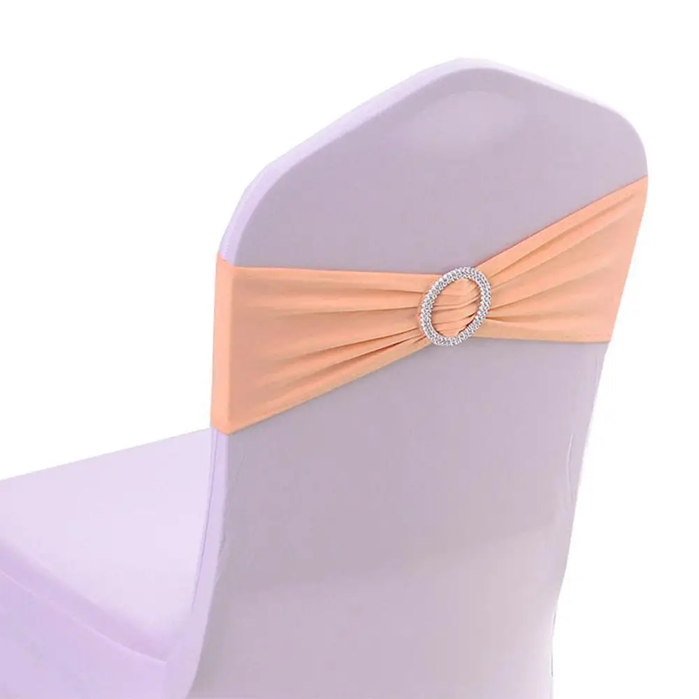 champagne Нет. 15 цветов 100pcs 15 × 35 см чехол для стула из спандекса эластичная полоска с круглыми пояса с пряжками и бантом для свадьбы или торжественного случая, украшения - Цвет: champagne