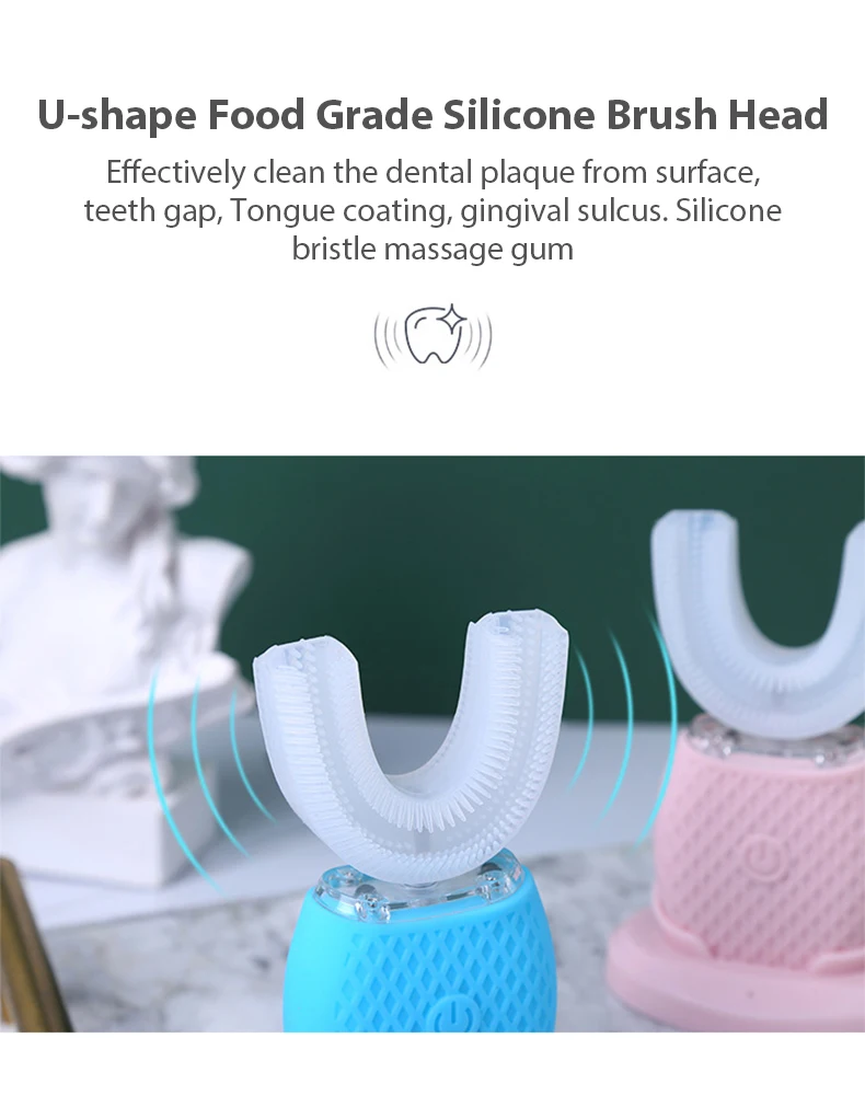 Escova de Dentes Branquear os Dentes Modos à Prova U-forma Elétrica Recarregável Graus Automático Fria Luz Azul 4 Dwaterproof Água Usb 360 25 luz azul branquear os dentes 4 modos à prova dwaterproof água