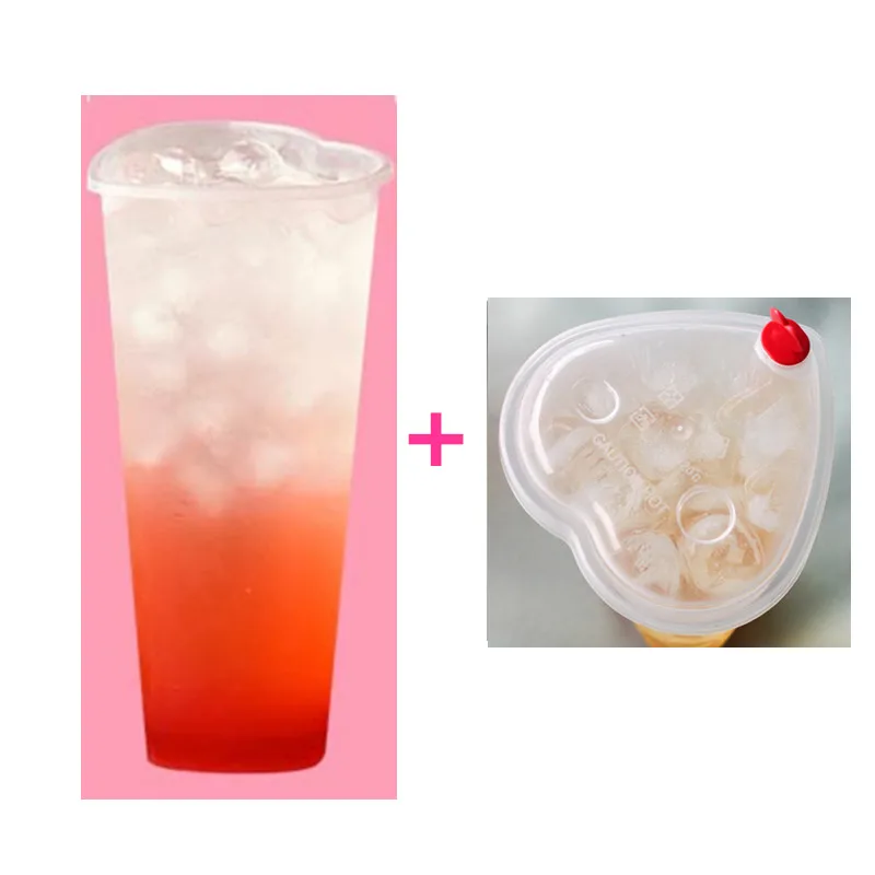 cup and lid 50pcs High quality heart shape double share cup 500ml 700ml 800ml creative transparent disposable tea cup with love lid - Цвет: cup and lid