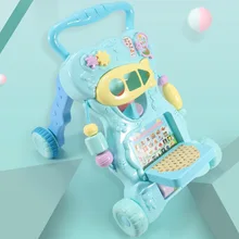 Детские ходунки многофункциональные детские музыкальные Обучающие 6-7-18 месяцев анти-флип Регулируемая скорость ручной толчок ходунки