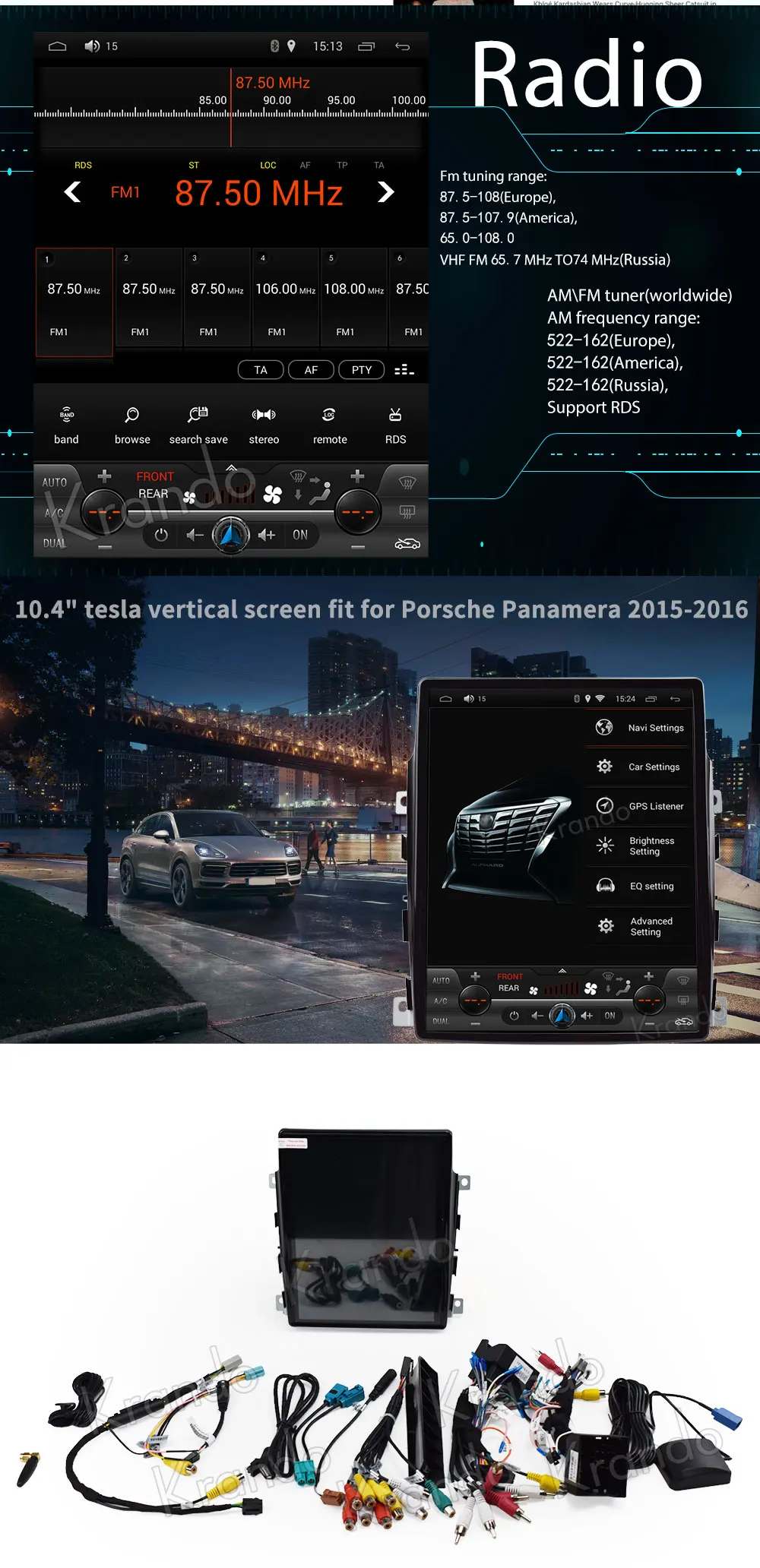 Best Krando Android 7.1 10.4" Tesla Vertical screen car audio player for porsche Panamera 2015 2016 multimedia gps navigation 9
