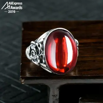 

13*18mm 6.18 Sale S925 Sterling Silver Australia Ruby Rings good taste Rings handicraft Gemstone Retro Chalcedony