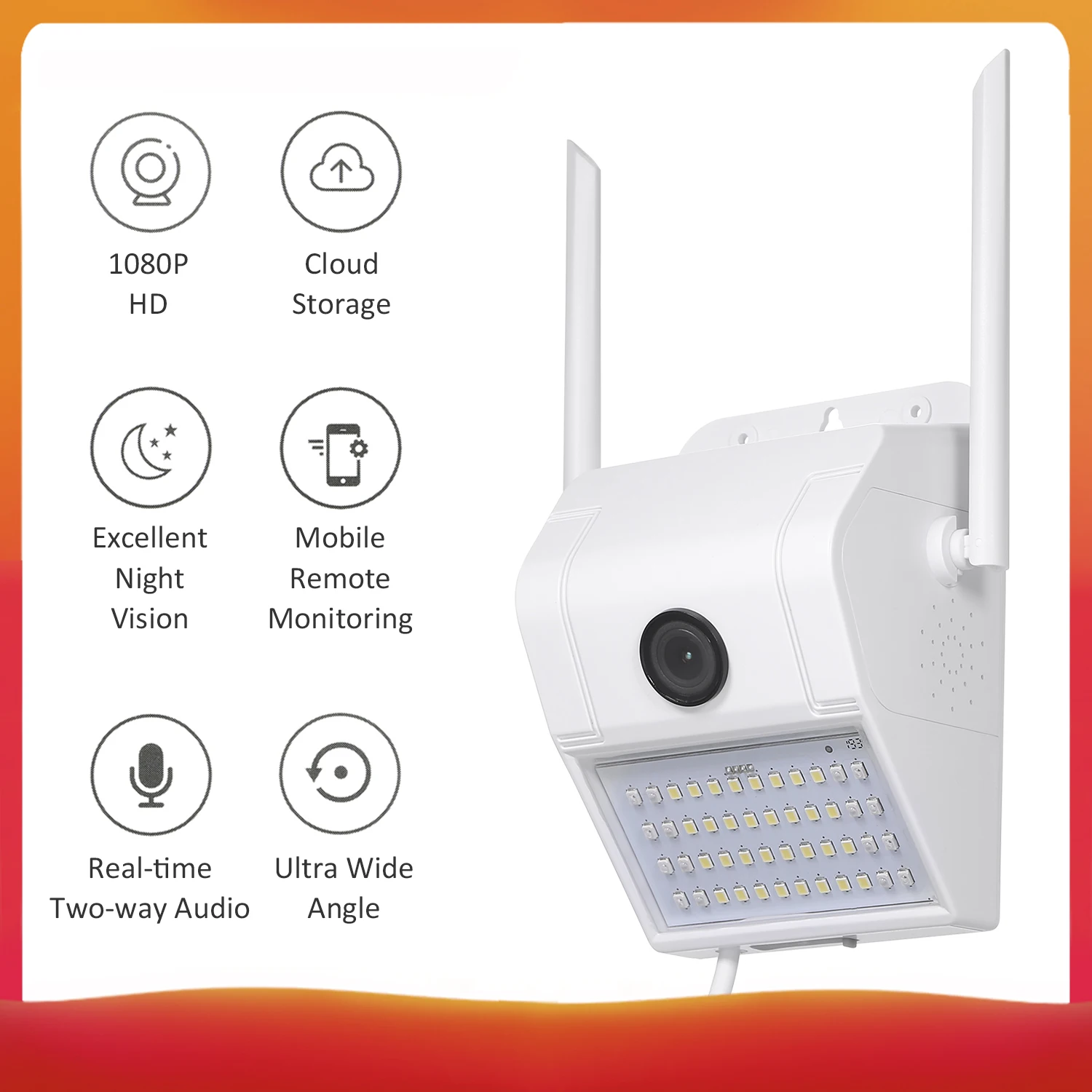 Беспроводная уличная светильник веб камера V380 1080P с Wi Fi и датчиком