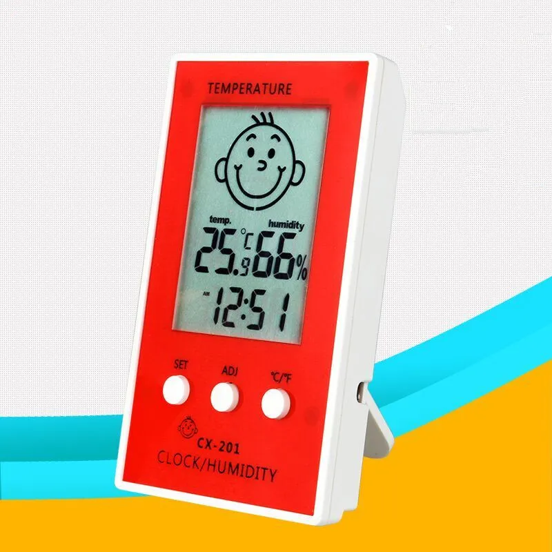 Цифровой ЖК-термометр гигрометр детская улыбка плач лицо измеритель влажности Метеостанция Тестер Температура часы скидка 15 - Цвет: Red