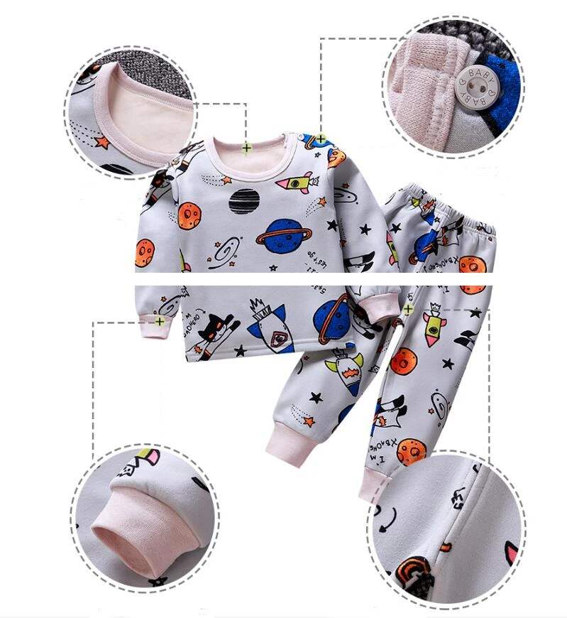 Комплект зимней детской одежды, удобный Пижамный костюм для девочек Детские хлопковые плотные бархатные топы с рисунком+ штаны, 2 предмета, одежда для сна для мальчиков
