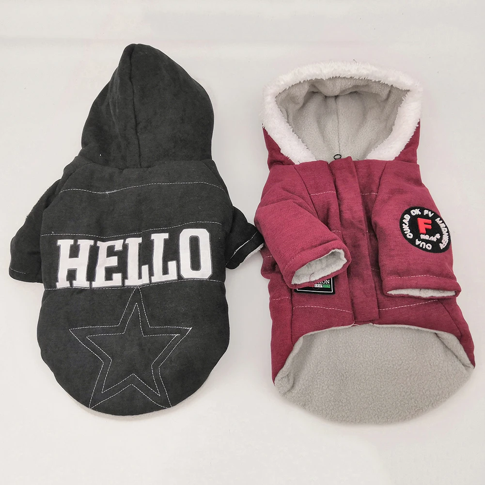 Зимняя теплая одежда для собак с принтом «Hello», пальто, куртка, худи, костюм