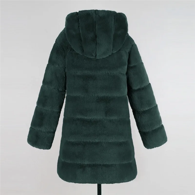 Женское пальто модное роскошное пальто из искусственного меха осеннее зимнее теплое пальто с капюшоном с карманом разноцветное пальто парка Femme 5