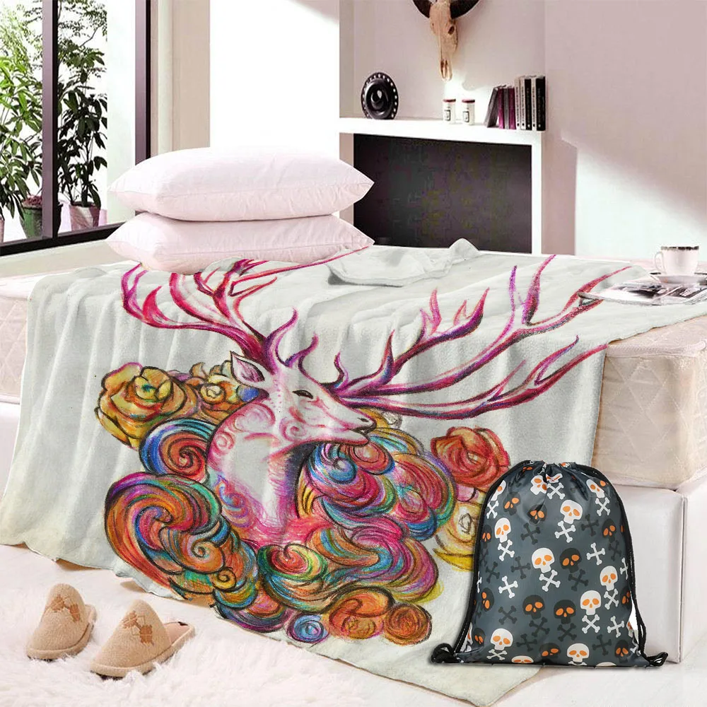 

Custom DIY Printing Elk Turtle Printed Blanket Back to School Sofa Flannel Square Blanket Scotland Pattern Custom Printed Fleece