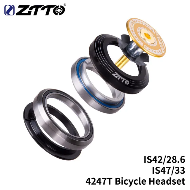 4247T GOLD ZTTO 4247T велосипедный подшипник гарнитура 42 мм 47 мм 1 1/"-1 1/4" 1,25 дюймов 33 мм коническая трубка вилка IS42 IS47 интегрированный угловой контакт - Цвет: 4247T GOLD