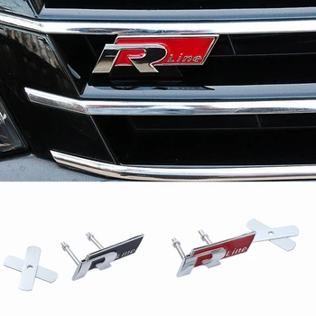 

R Line Logo Metal Front Grille Badge Emblem Body Sticker for VW Volkswagen Golf Polo Passat B5 B6 B7 Bora Jetta Tiguan Touran