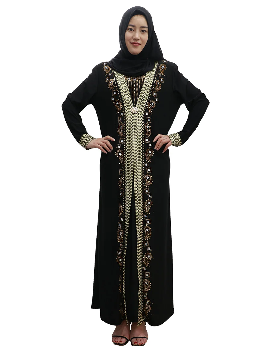 Arab Muslim Black Abaya Islamic Clothing Dress for Women Embroidery Rhinestone Sadoun.com