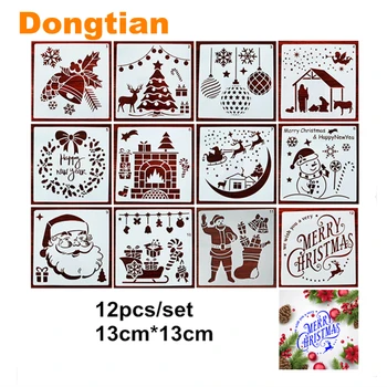 

12pcs/Set DIY Christmas Card Template Painting Scrapbooking Stencils New Year Season Greeting Card DIY 13*13cm