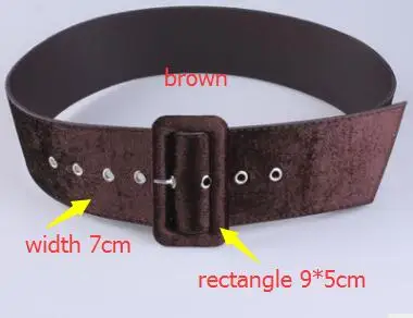 brown rectangle Корейская мода леди элегантный плюс ультра широкий плюшевый вельвет с пряжкой ремень высокое качество Вечерние Роскошные поясные ремни зеленый синий золотой сексуальный - Цвет: brown rectangle