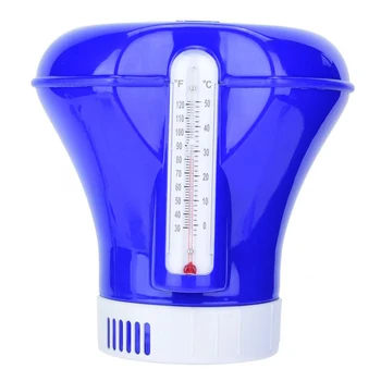 

8 Inch Floating Chlorine Bromine Tablet Automatic Dispenser with Built-in Thermometer for Swimming Pool Spa Hot Tub Fountain