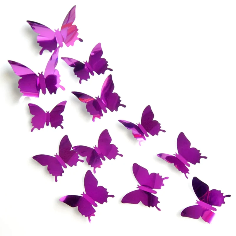12PCs/set 3D Mirror Butterflies Wall Sticker Home Decoration Sliver Beautiful Butterfly for Kids Room Wall Decals On the Wall