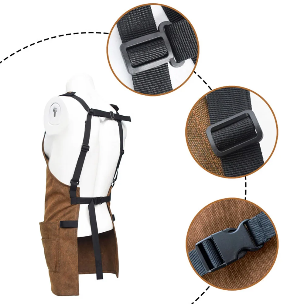 Adjustable Canvas Aprons Men Women Multi-Pocket Aprons DIY Woodworking BBQ Cooking Wear Resistant Aprons Kitchen Tools Aprons