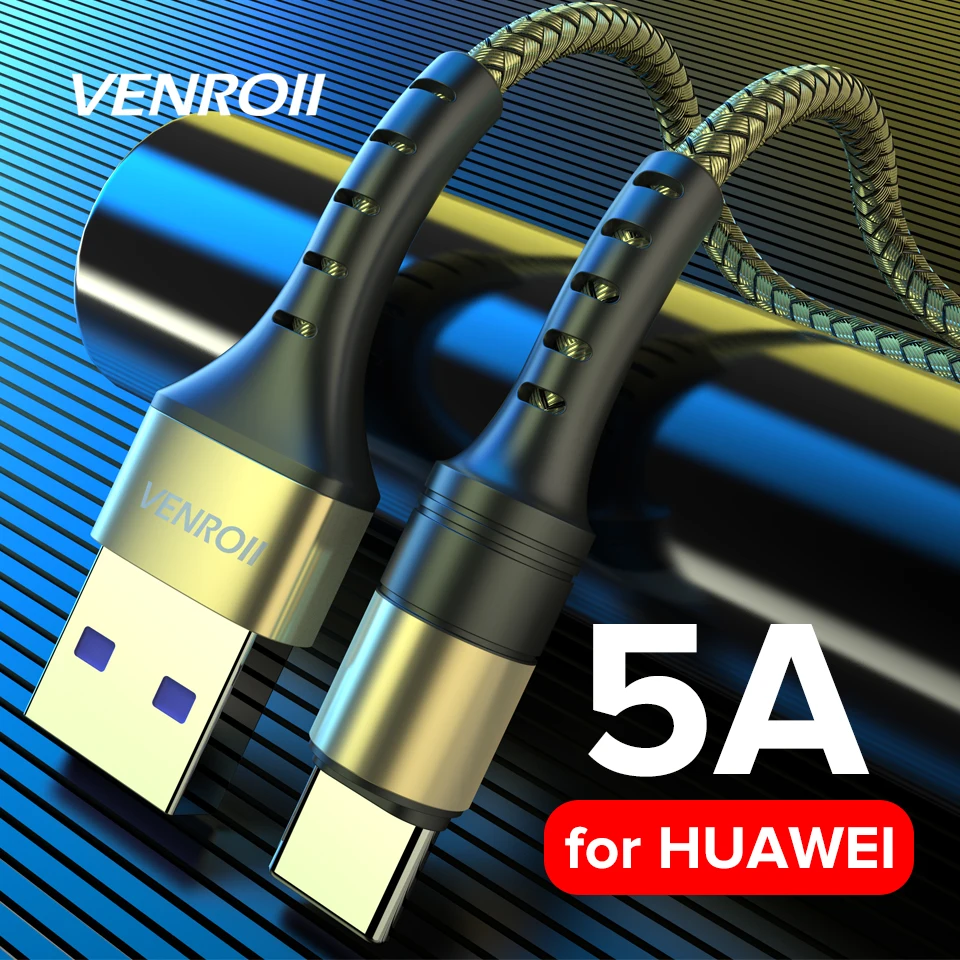 Venroii 1 м 2 м usb type C кабель 5A SuperCharge для huawei P30 P20 Pro QC3.0 Быстрая зарядка Шнур для мобильного телефона USBC провод тип-c Кабо