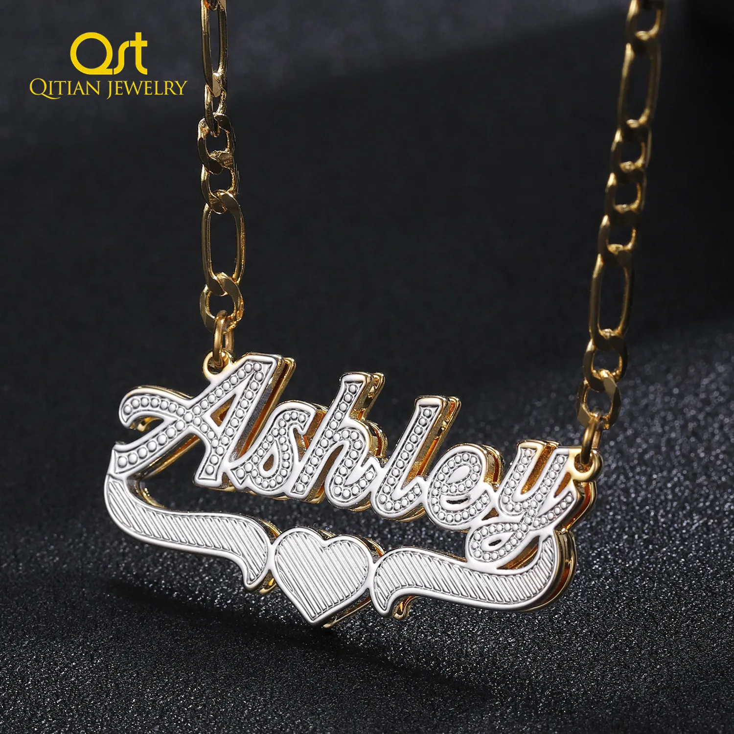 CustomizedNameNecklaceDouble18KGoldplatedNameplate3DNecklace